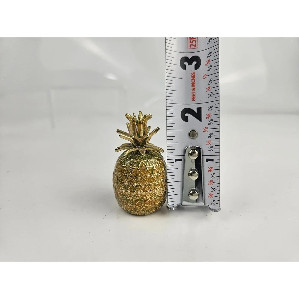 Monet Enameled Pineapple Keepsake Pill‎ Trinket Box Gold Tone